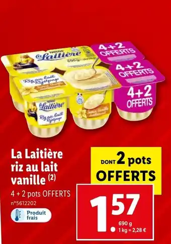 Lidl La Laitière riz au lait vanille offre