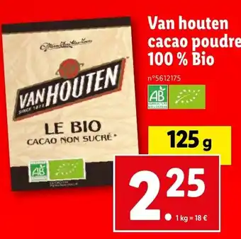 Lidl Van houten cacao poudre 100% Bio offre