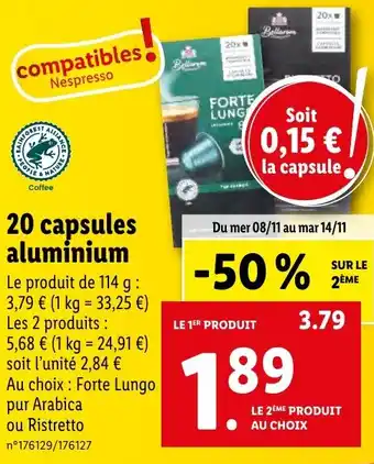 Lidl 20 capsules aluminium offre