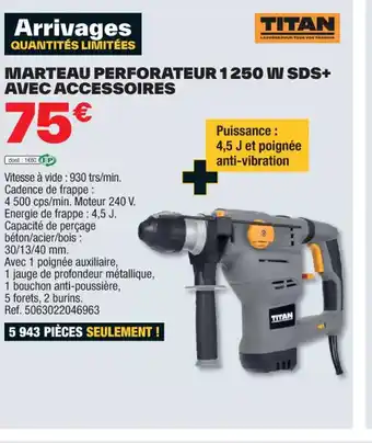 Brico Dépôt MARTEAU PERFORATEUR 1 250 W SDS+ AVEC ACCESSOIRES offre