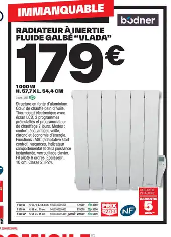 Brico Dépôt RADIATEUR À INERTIE FLUIDE GALBÉ "VLADA" offre