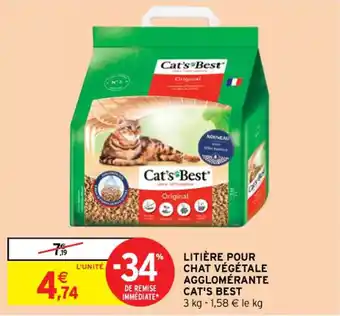 Intermarché LITIÈRE POUR CHAT VÉGÉTALE AGGLOMÉRANTE CAT'S BEST offre