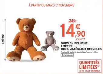 Intermarché OURS EN PELUCHE 1 MÈTRE 100% MATÉRIAUX RECYCLES offre