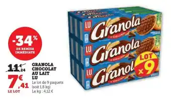 Hyper U GRANOLA CHOCOLAT AU LAIT LU offre