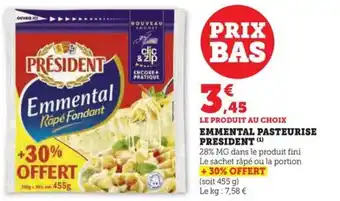Hyper U EMMENTAL PASTEURISE PRESIDENT (¹) offre