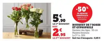 Hyper U BOUQUET DE 7 ROSES ET GYPSOPHILE offre