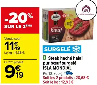 Carrefour Steak haché halal pur bœuf surgelé ISLA MONDIAL offre