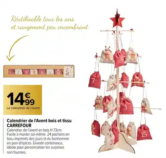 Carrefour Calendrier de l'Avent bois et tissu CARREFOUR offre