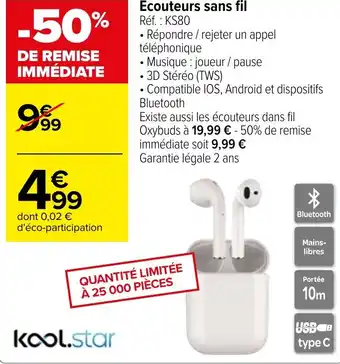 Carrefour Ecouteurs sans fil offre