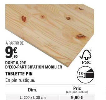E.Leclerc Brico TABLETTE PIN offre
