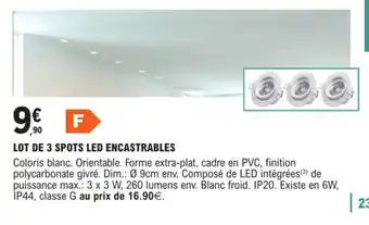 E.Leclerc Brico LOT DE 3 SPOTS LED ENCASTRABLES offre