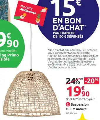 Mr Bricolage Suspension tulum naturel offre