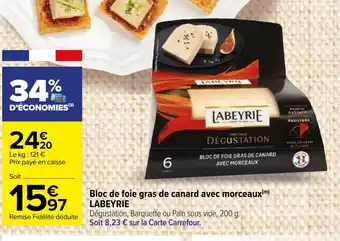 Carrefour Market Bloc de foie gras de canard avec morceaux (m) LABEYRIE offre