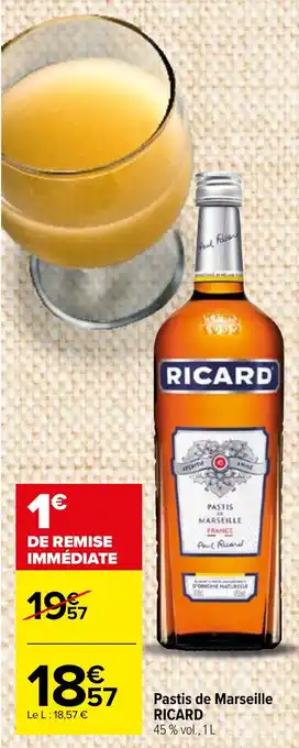 Carrefour Market Pastis de Marseille RICARD 45% vol., 1 L offre