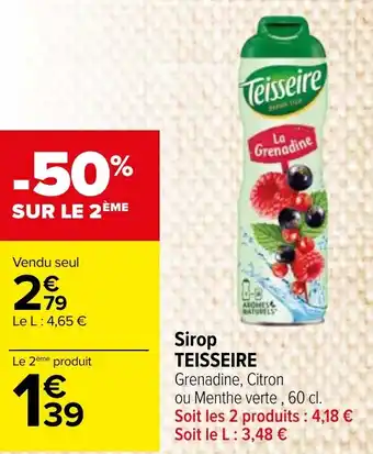 Carrefour Market Sirop TEISSEIRE Grenadine, Citron offre