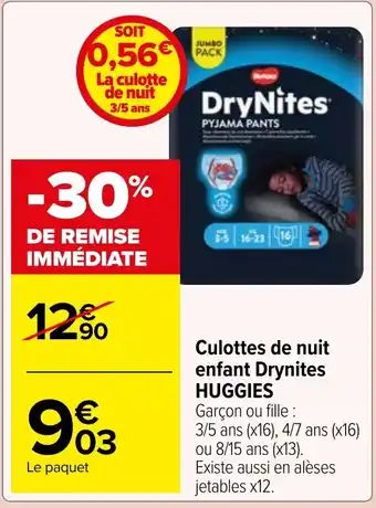 Carrefour Market Culottes de nuit enfant Drynites HUGGIES offre