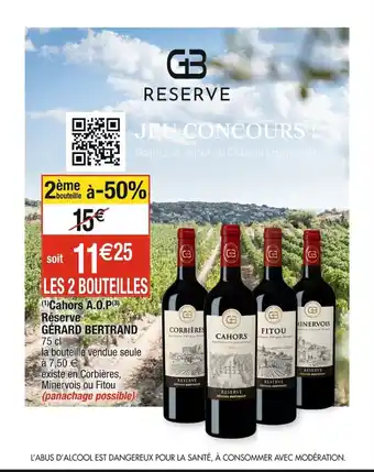 (1)Cahors A.O.P(3) Réserve GÉRARD BERTRAND 75 cl