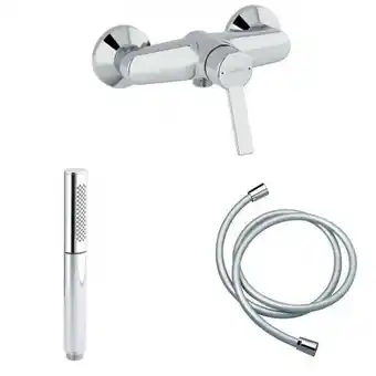 Bricorama Jacob delafon mitigeur douche eo chromé avec douchette 2 jets shift ellipse chromé et flexible lisse anti-torsion 1600 mm chr offre
