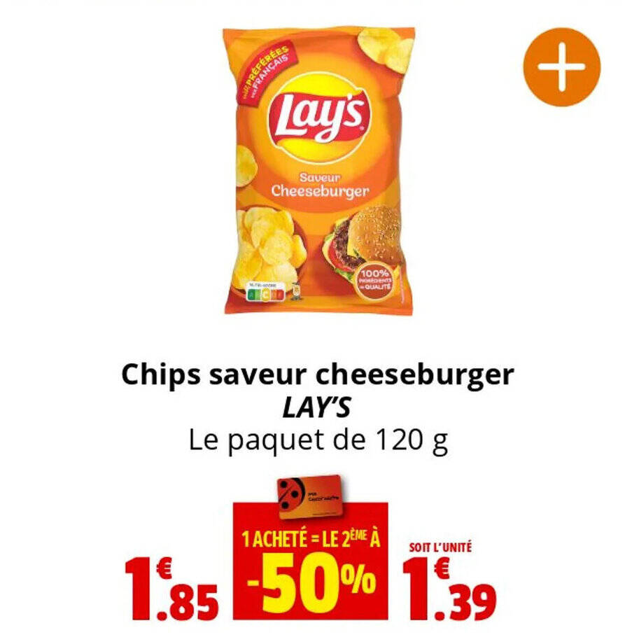 Promo Chips saveur cheeseburger LAY'S Le paquet de 120 g chez Coccimarket