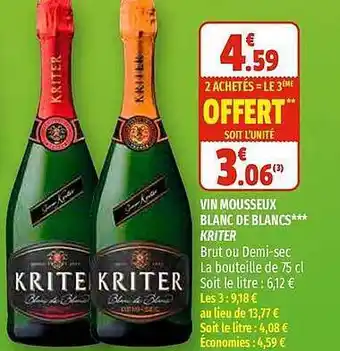 Coccimarket Vin Mousseux Blanc De Blancs Kriter offre