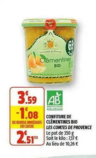 Coccinelle Express Confiture De Clémentines Bio Les Comtes De Provence offre