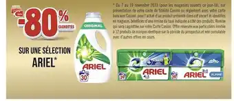 Casino Supermarchés Ariel -80% cagnottés avec ma carte casino sur une sélection ariel offre