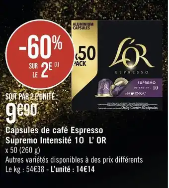 Casino Supermarchés L’ or capsules de café espresso supremo intensité 10 offre