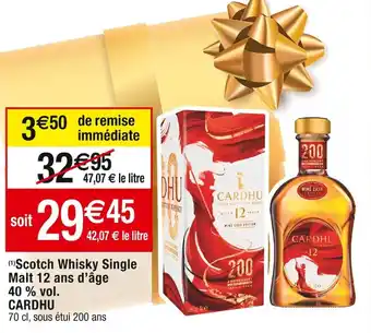 Cora x Carrefour Scotch Whisky Single Malt 12 ans d'âge 40 % vol. CARDHU offre