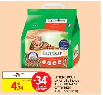Intermarché Cat's best litière pour chat végétale agglomérante offre