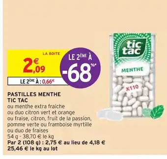 Intermarché Tic tac pastilles menthe offre