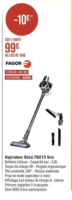 Fagor aspirateur balai fg015 gris