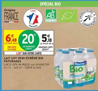Intermarché Pâturages lait uht demi-écrémé bio offre