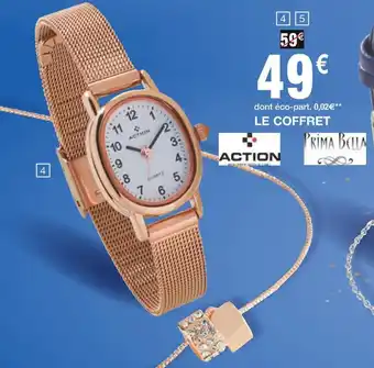 Cora x Carrefour Action coffret montre femme bracelet métal + collier offre