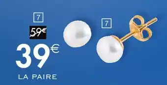 Cora x Carrefour Carré d'or boucles d’oreilles or jaune perle de culture offre