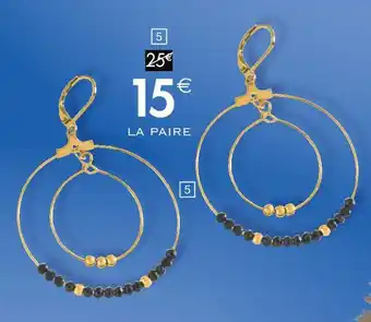 Cora x Carrefour Carré d'or boucles d’oreilles acier doré cristal noir offre