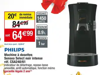 Cora x Carrefour Philips / senseo machine à dosettes select noir intense offre