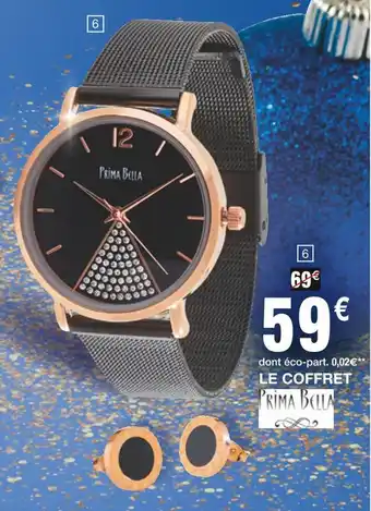 Cora x Carrefour Prima bella coffret montre femme bracelet métal + boucles d’oreilles acier offre