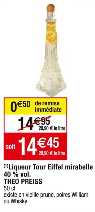 Cora x Carrefour Theo preiss liqueur tour eiffel mirabelle 40 % vol offre