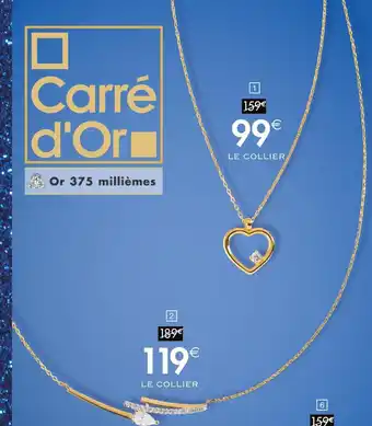 Cora x Carrefour Carré d'or collier or jaune oxyde de zirconium offre