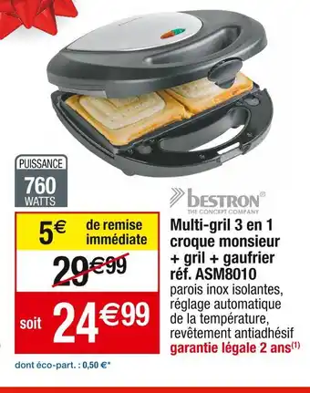 Bestron multi-gril 3 en 1 croque monsieur + gril + gaufrier