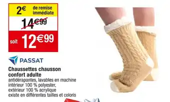 Cora x Carrefour Passat chaussettes chausson confort adulte offre