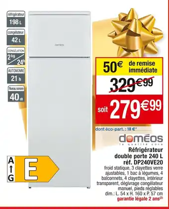 Cora x Carrefour Réfrigérateur double porte 240 L réf. DP240VE20 offre