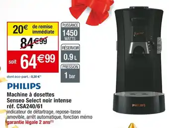 Cora x Carrefour Machine à dosettes Senseo Select noir intense réf. CSA240/61 offre