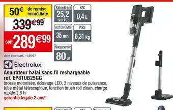 Cora x Carrefour Aspirateur balai sans fil rechargeable réf. EP81UB25GG offre