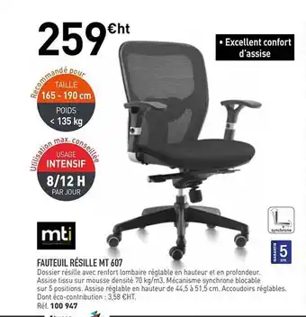 Hyperburo Fauteuil Résille Mt 607 Mti offre