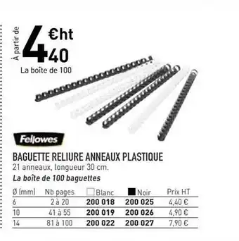 Baguette Reliure Anneaux Plastique Fellowes