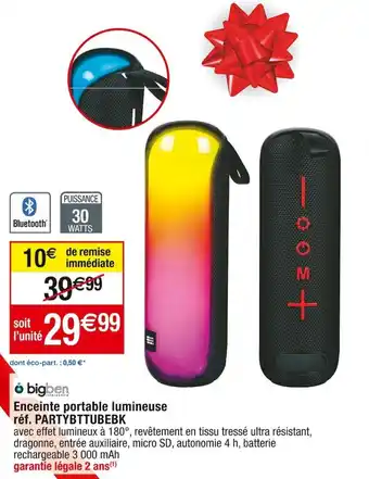 Cora x Carrefour Enceinte portable lumineuse réf. PARTYBTTUBEBK offre