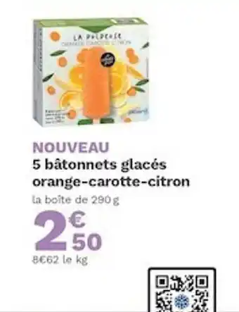 Picard 5 Bâtonnets Glacés Orange-carotte-citron offre