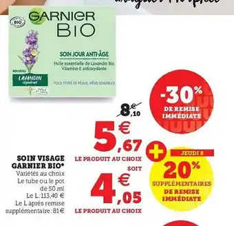 Super U Soin Visage Garnier Bio offre