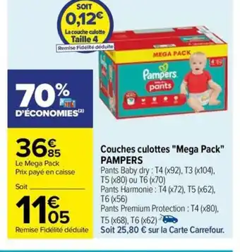 Carrefour Drive Couches culottes "Mega Pack" PAMPERS offre